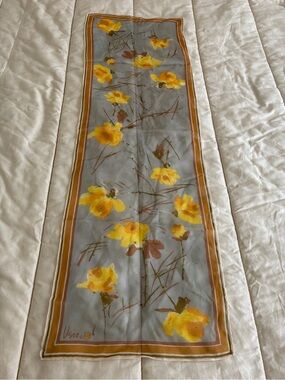 Vintage Vera Neumann Sheer Oblong Scarf Yellow Roses 14" x 41"